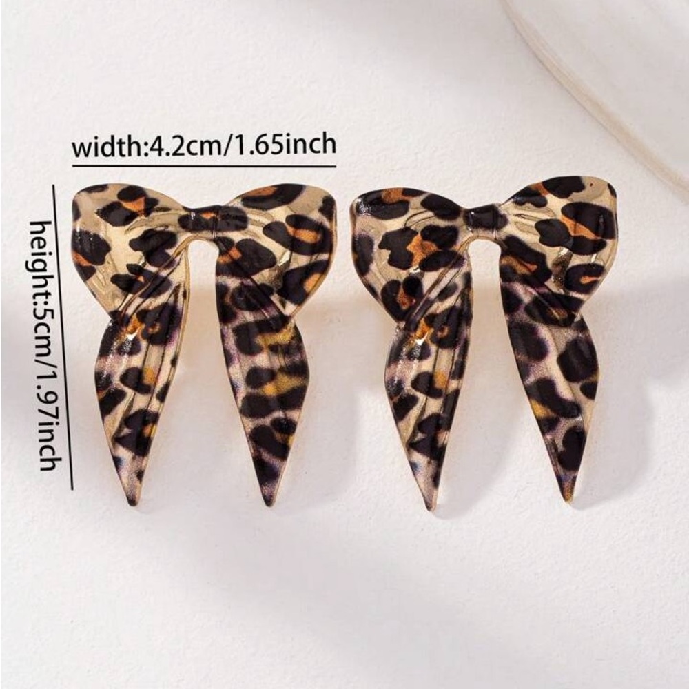 Leopard Print Bow Earrings - Picture 3 of 3